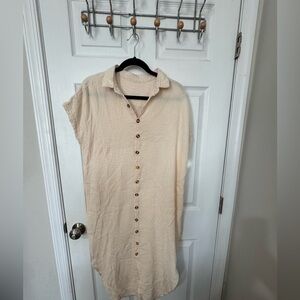 Cream Button-Up Shirt Dress